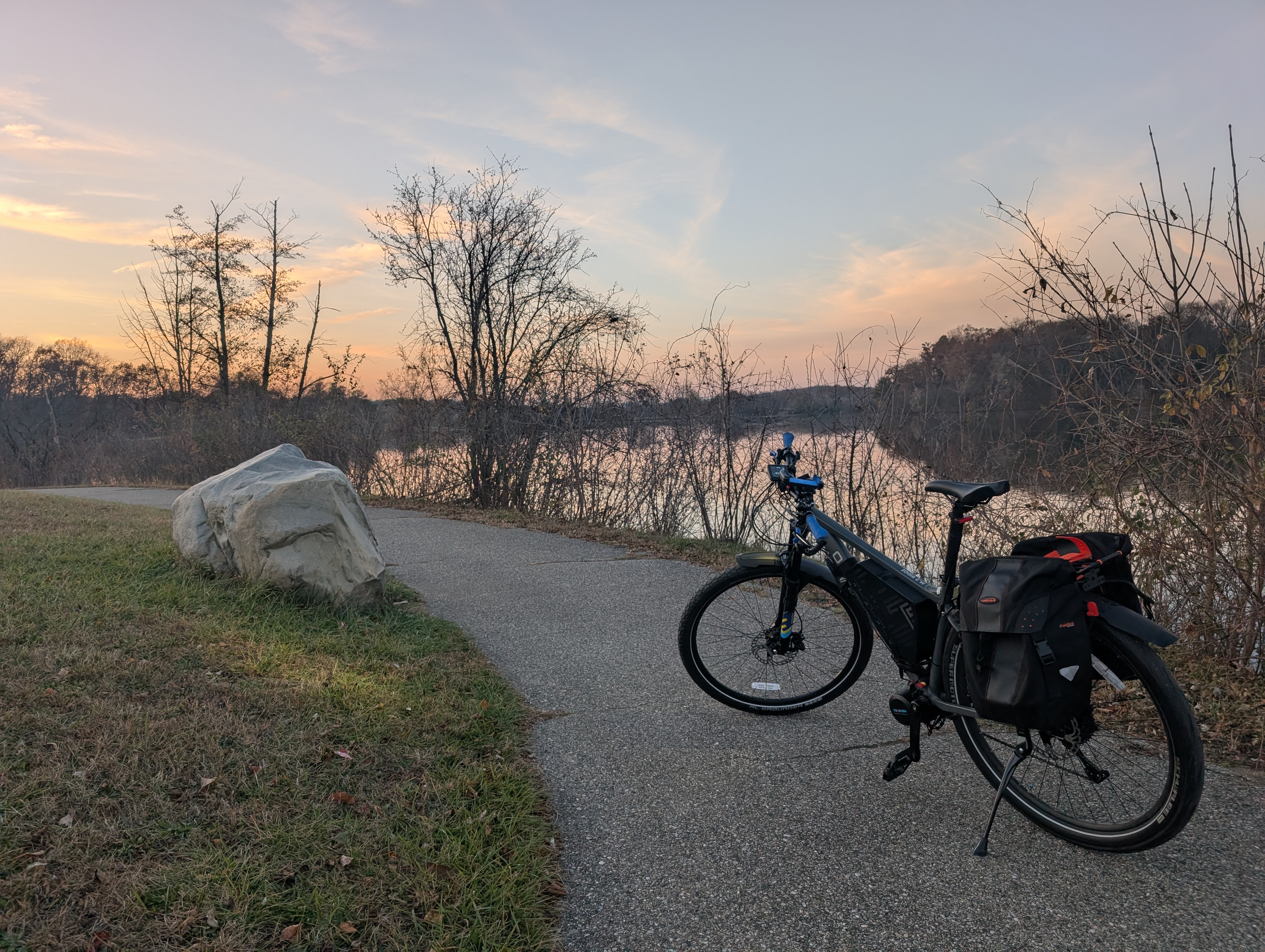 Bicycle on the border to border trail in Ann Arbor, the sun is setting