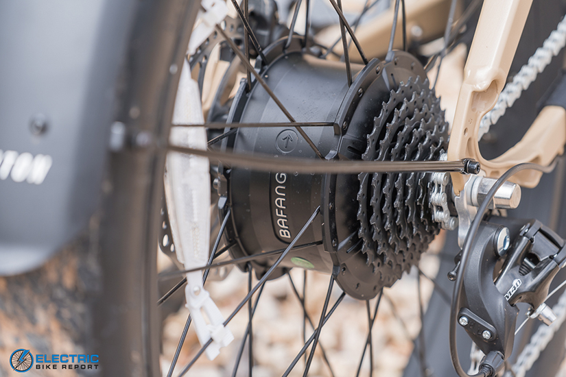 Hub Motor produced by Bafang, mounted on the hub of a wheel, spinning it directly