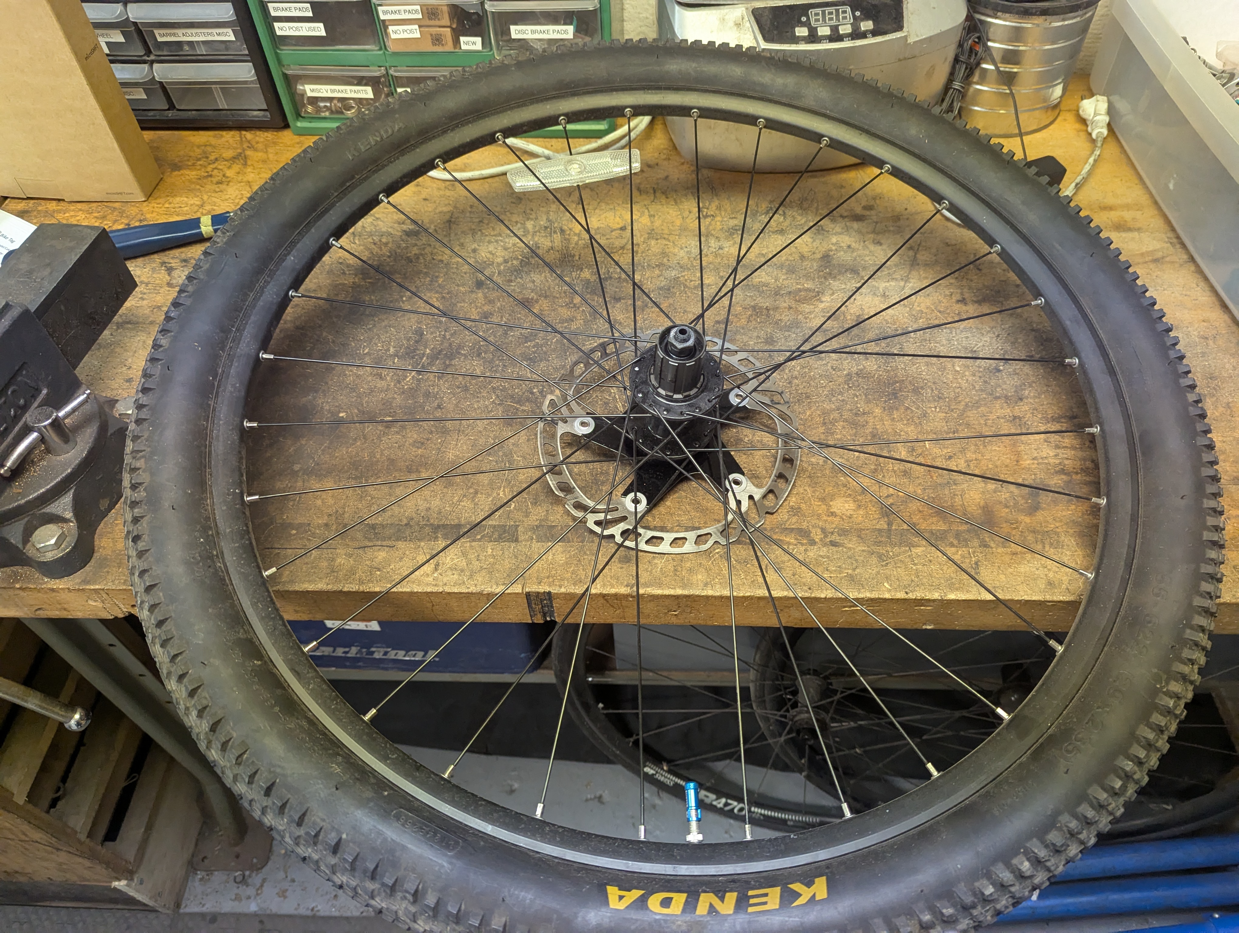 Rear bicycle wheel with cassette missing