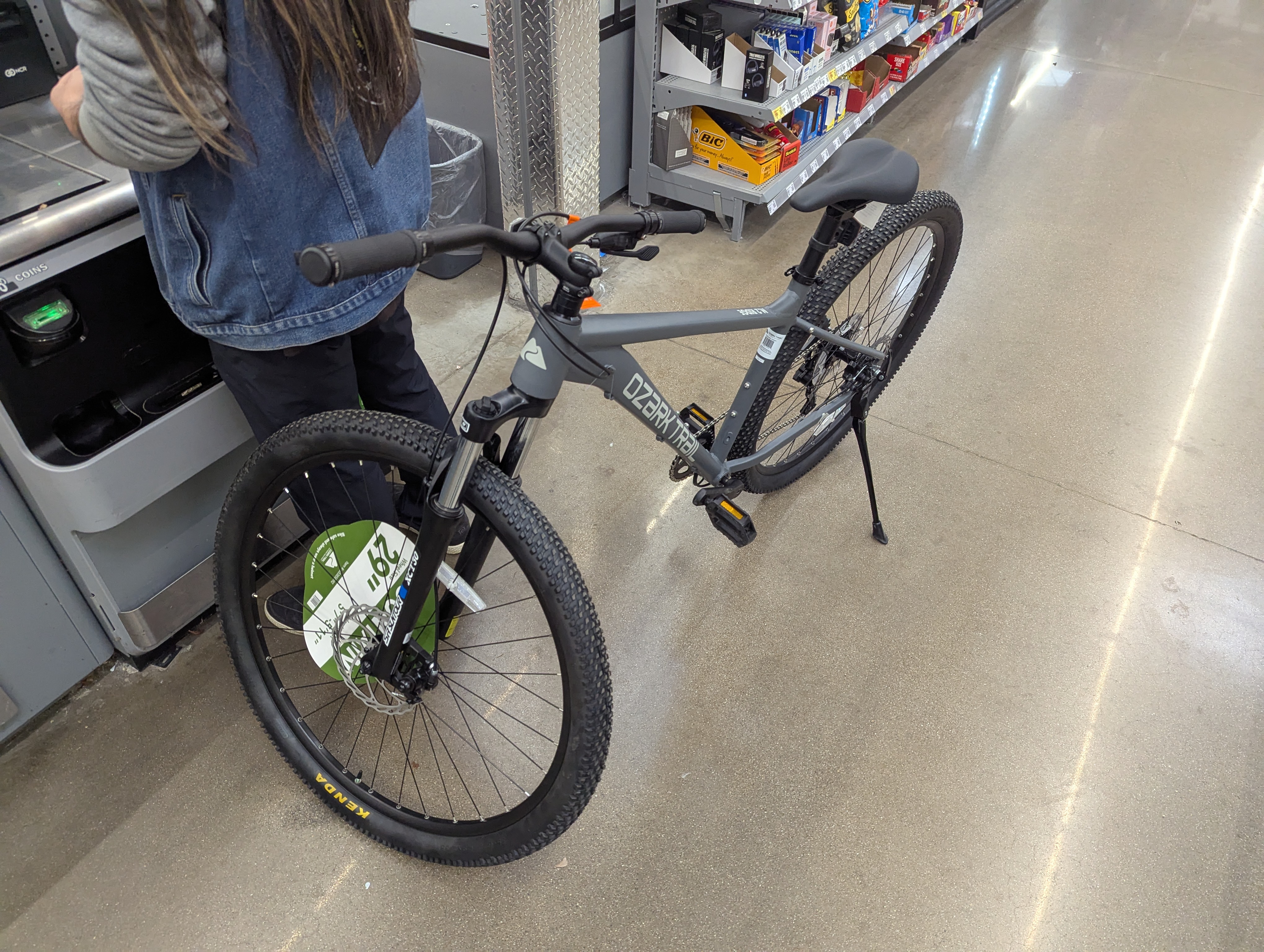 Bicycle in front of Walmart’s self checkout counter