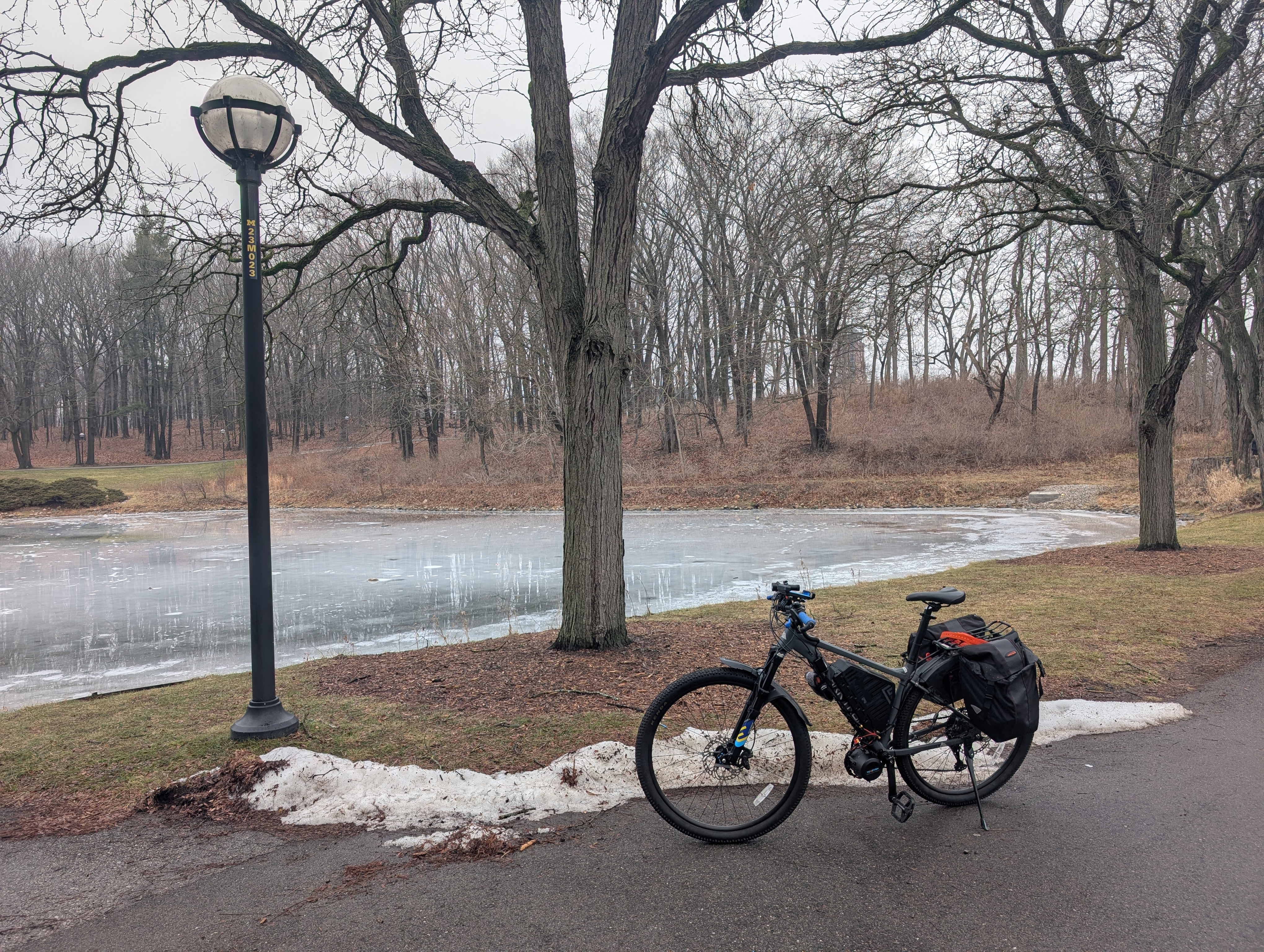 Bicycle near a frosty lake